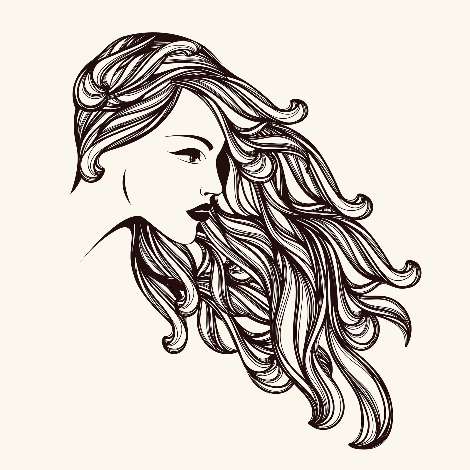 Woman with a long flowing wavy hairs