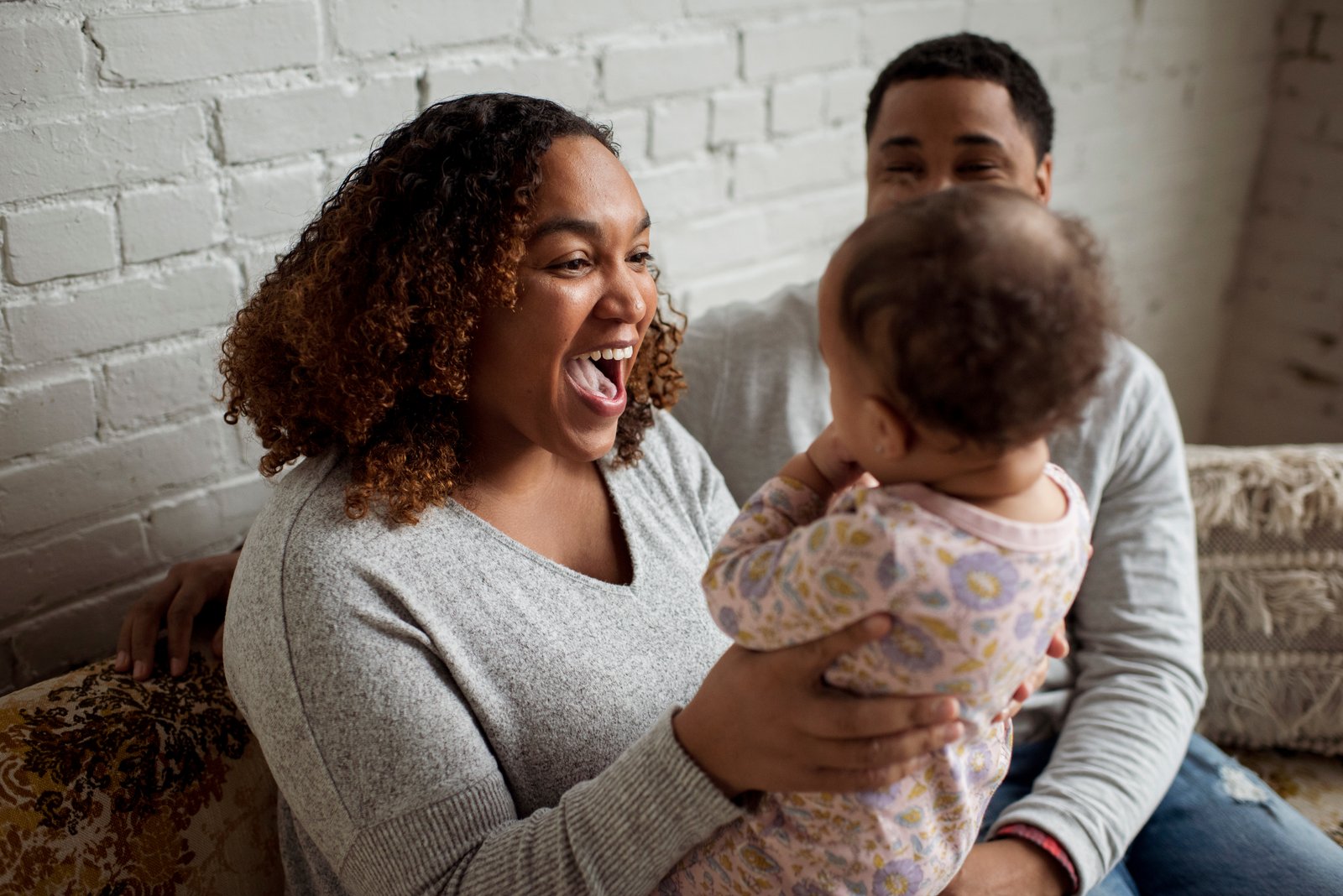 Family spending time together laughing on mothers day