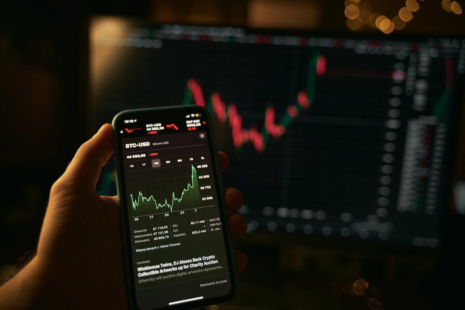 mobile showing graph of  crypto or stocks