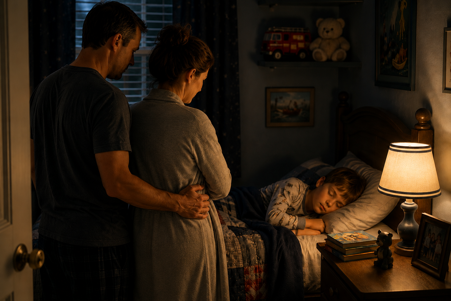 Father watching Kid in Bed